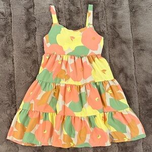 Vibrant Floral Kids Dress - Yellow, Orange, Green